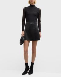 Chara Long-Sleeve Vegan Leather Pleated Mini Dress
