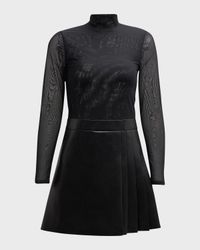 Chara Long-Sleeve Vegan Leather Pleated Mini Dress