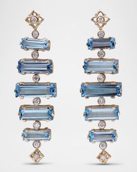 18K Yellow Gold Diamond and Baguette Swiss Blue Topaz Dangle Earrings