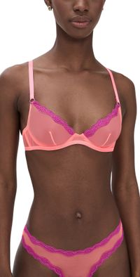 Fleur du Mal Sheer Tulle Demi Bra Neon Coral 36B