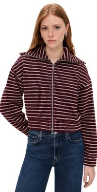Madewell Zip Up Knit Jacket Pomegranate Stripe XXL