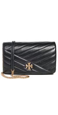 Tory Burch Kira Chevron Chain Wallet Black One Size