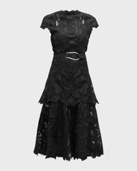 Guipure Lace Belted Midi Dress