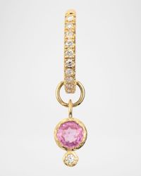 14k Yellow Gold Tiny Pink Sapphire and Diamond Single Earring Charm