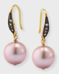 Pink Edison Freshwater Pearl Drop Earrings with White Sapphires
