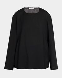 Cattaleya Raw-Edge Long-Sleeve Wool Top