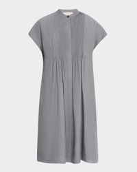 Ruched Pintuck Linen Dress