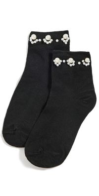 Stems Pearl Embellished Crew Socks Ivory One Size