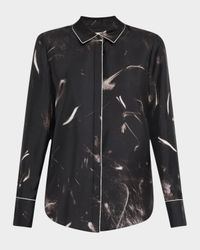 Scottie Piped Abstract-Print Silk Blouse