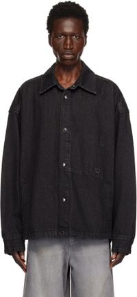 WOOYOUNGMI Chemise noire en denim à poches et à ferrures à logo