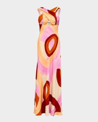 Terra Geometric-Print Crossover Silk Maxi Dress