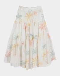 Girl's Long Multicolor-Print Skirt, Size 4-6