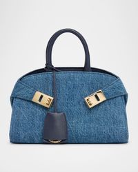 Hug Washed Denim Top-Handle Bag