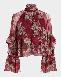Gilded Paisley Tiered Ruffle-Sleeve Blouse