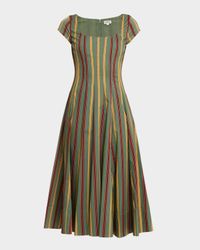 Wells Striped Stretch-Cotton Square-Neck Midi Dress