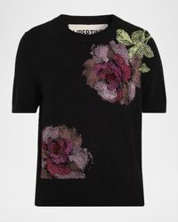 American Beauty Embellished Short-Sleeve Cashmere Sweater