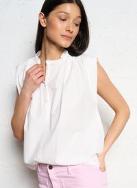 The Korner - Top sans manches boutonné en coton - Taille 42 - Blanc