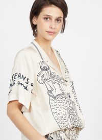 Sack S - Chemise ample col polo à imprimés - Taille L - Blanc