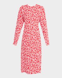 Daisy-Print Dolman-Sleeve Midi Dress