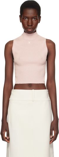 Courrèges Pink Mockneck Light Rib Cropped Tank Top