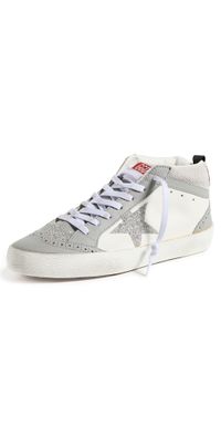 Golden Goose Mid Star Leather and Net Crystal Star Sneakers GREY/WHITE/CRYSTAL 37