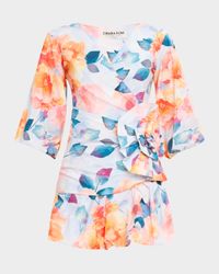 Ruched Watercolor-Print Bubble Mini Dress