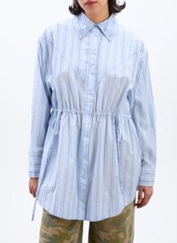 Damson Madder - Chemise droite en coton bio rayé - Taille 12 - Bleu