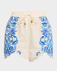 Baja Scalloped Floral-Print Cotton Shorts