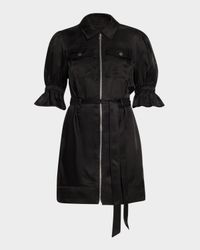 Holly Puff-Sleeve Zip-Front Mini Dress