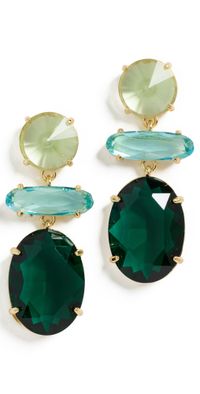 Kenneth Jay Lane Drop Post Earrings Gold/Peridot/Aqua/Emerald One Size