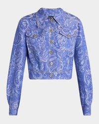 Paisley Jacquard Crop Denim Jacket
