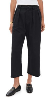 Denimist Cropped Double Pleat Wide Leg Chino Pants Black 27