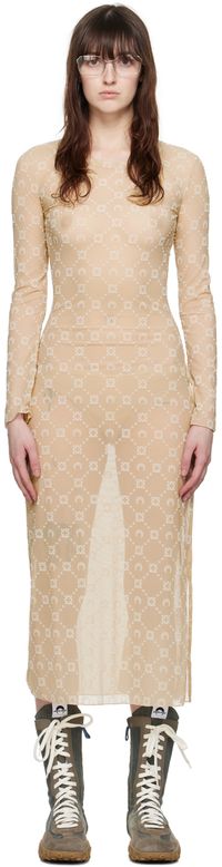 Marine Serre Beige Moonogram Midi Dress
