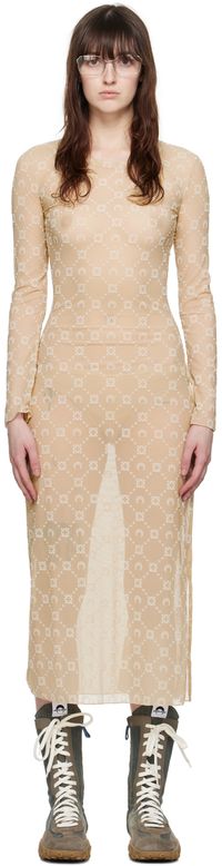 Marine Serre Beige Moonogram Midi Dress