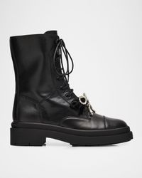 Averi Leather Embellished Bow Combat Boots