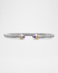 Cable Bracelet with Gemstone in Silver with 18K Gold, 4mm