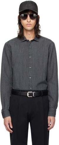 ZEGNA Chemise noire en denim à boutons