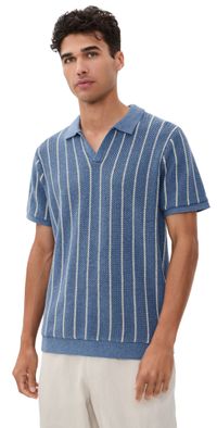 Marine Layer Conrad Sweater Polo Azure Stripe XXL