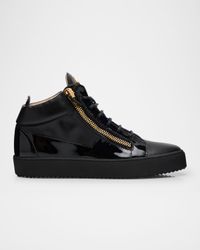Men's Mixed-Leather Mid-Top Sneakers