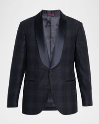 Men's Overplaid Satin Shawl-Lapel Sport Coat