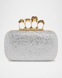 Skull Four Ring Embellished Leather Clutch Bag