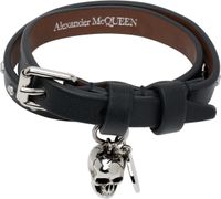 McQueen Black Hammered Studs Double-Wrap Bracelet