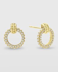 18K Caviar Gold Diamond 10mm Circle Drop Earrings