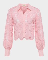 Odelia Paisley Lace Cropped Button-Front Blouse