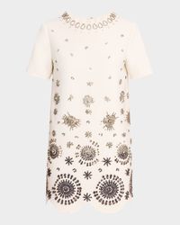 Crystal Embroidered Short-Sleeve Mini Cocktail Dress