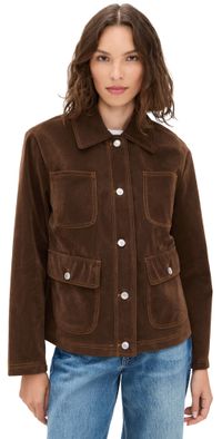 Avec Les Filles Cropped Faux Suede Barn Jacket Espresso XS