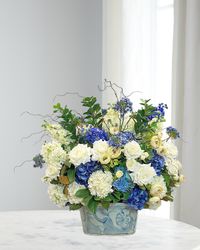 Mixed Faux Floral Arrangement in Ceramic Bowl