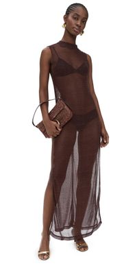 Dur Doux Mesh Sleeveless Dress Metallic Brown L