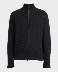 Men's Basketweave Stitch Full-Zip Sweater