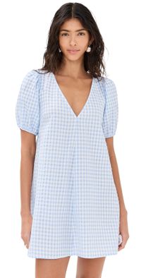 STAUD Marsh Mini Dress Sky Gingham XL
